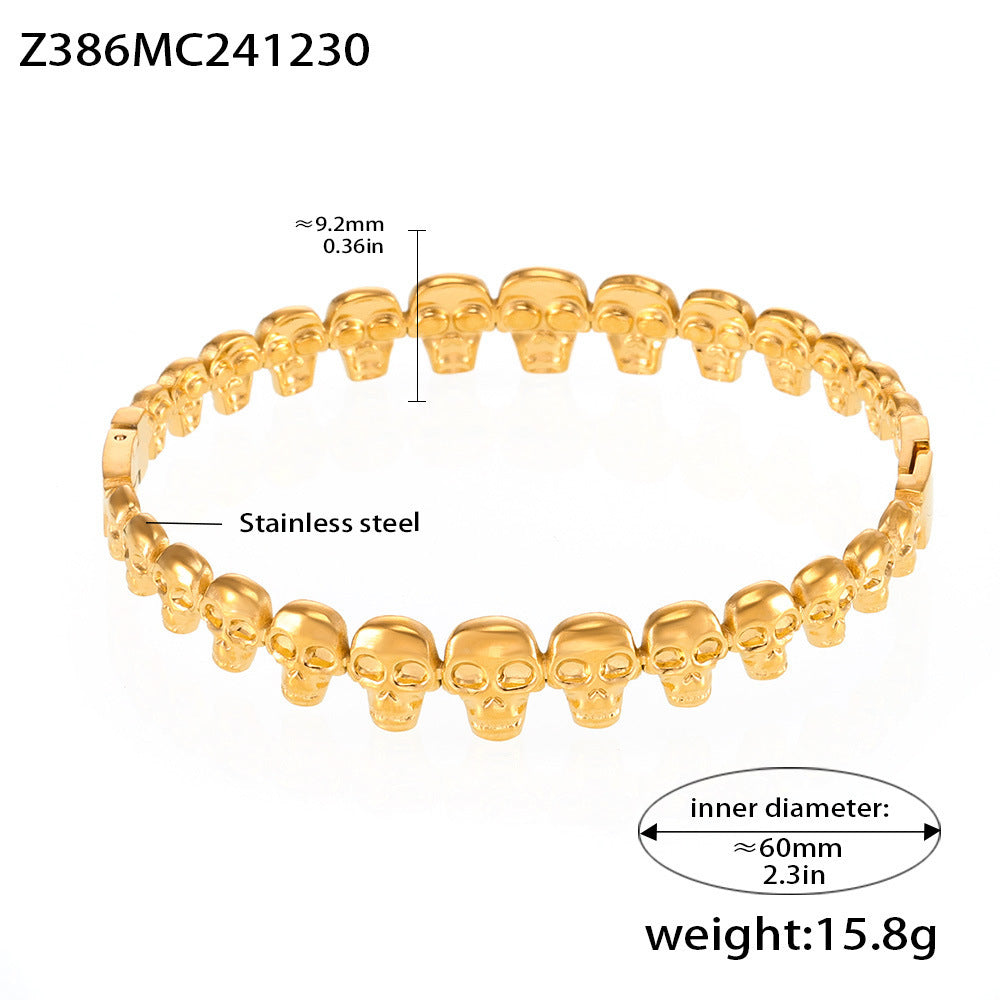 18K Gold-Plated Skull Detail Bangle Bracelet