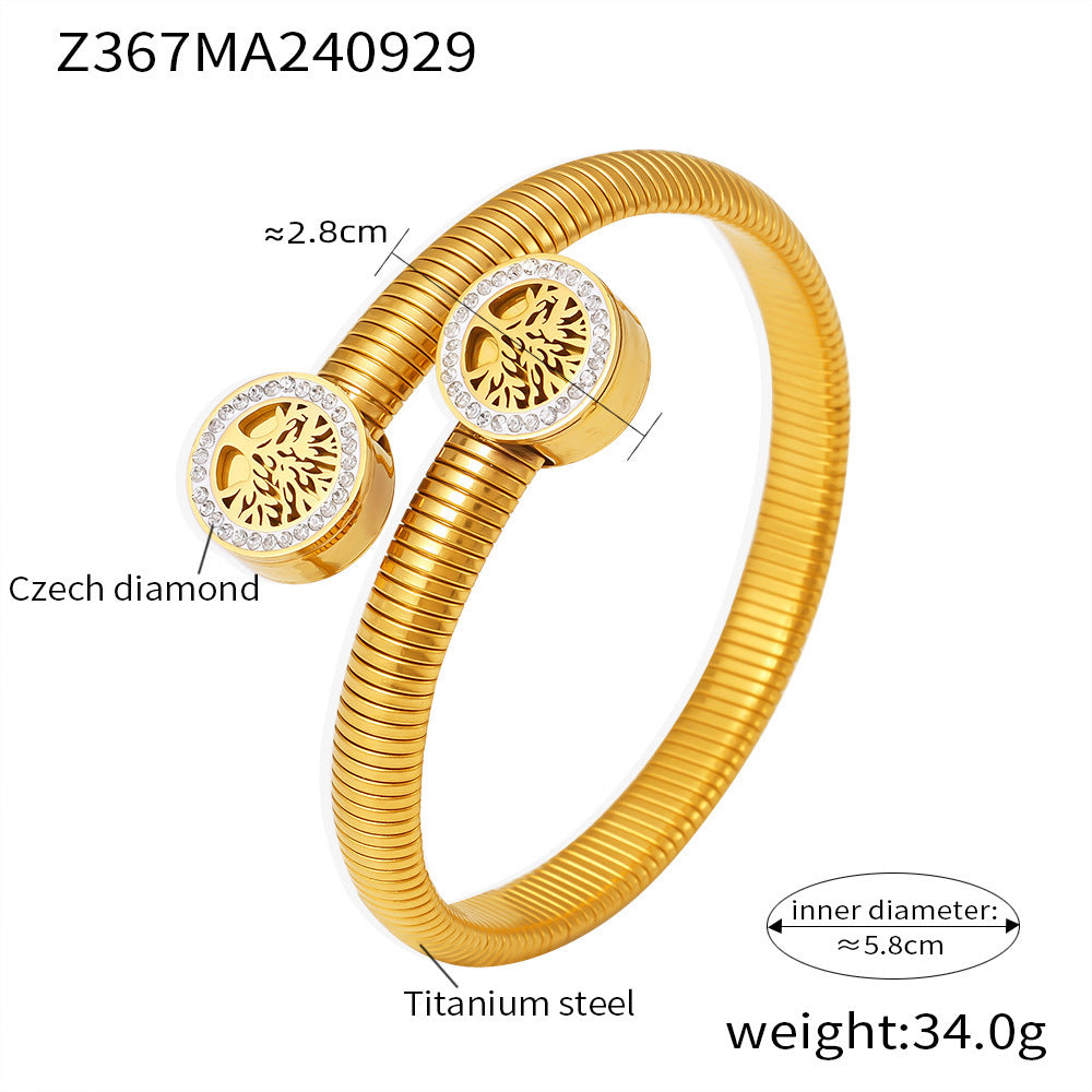 18K Gold-Plated Tree Medallion Open Cuff Bracelet