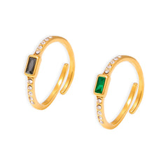 18K Gold-Plated Square Glass Open Ring