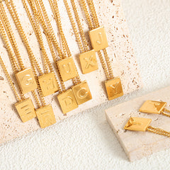 Gold-Tone Square Initial Pendant Necklace
