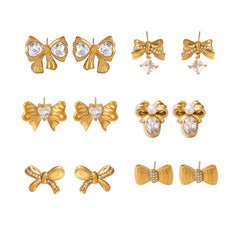 Bow Glass-Stone & Cubic Zirconia Stud Earrings