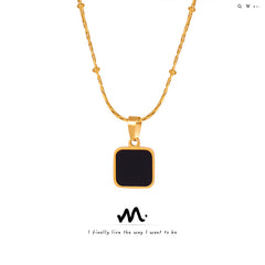 Black Square Pendant Fine Chain Necklace