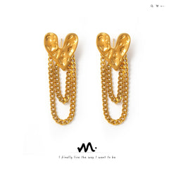 Textured Heart Chain Drop Earrings