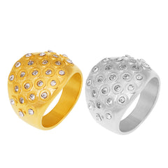18K Gold-Plated Bubble Stone-Accent Wide Ring