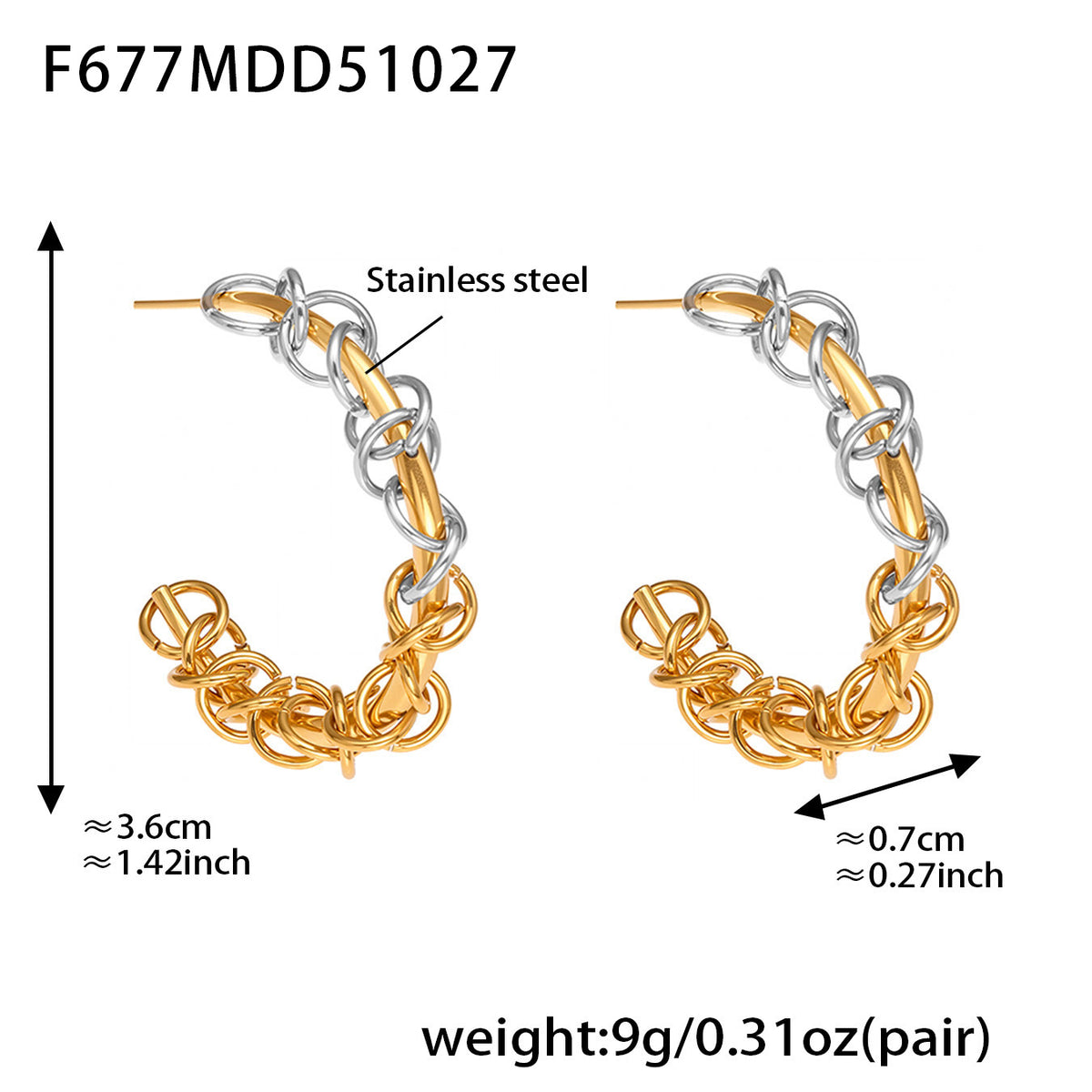 Two-Tone Wrapped Chain-Link Hoop Earrings