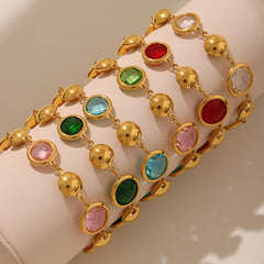 Gold-Tone Oval Glass Link Bracelet