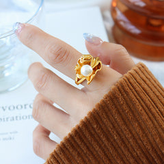 Gold-Tone Sculptural Pearl-Look Open Ring