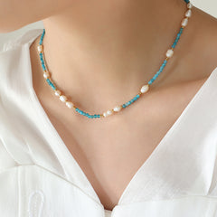 Blue Bead & Pearl-Look Necklace