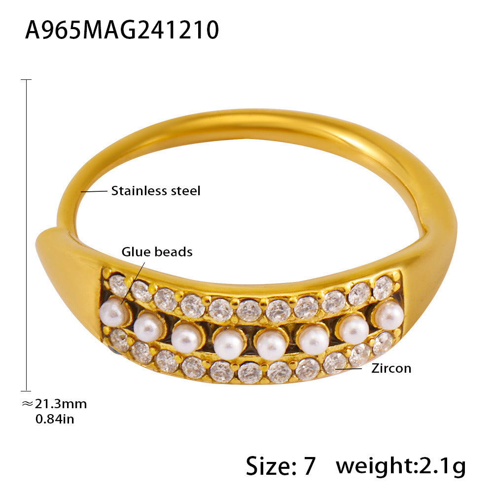 Adjustable Shell Pearl-Look Cubic Zirconia Ring