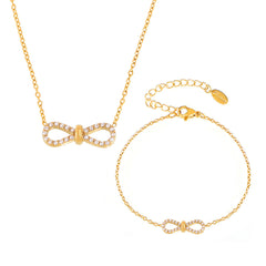 Cubic Zirconia Infinity Bow Necklace & Bracelet