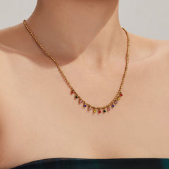 Color Cubic Zirconia Beaded Fringe Necklace