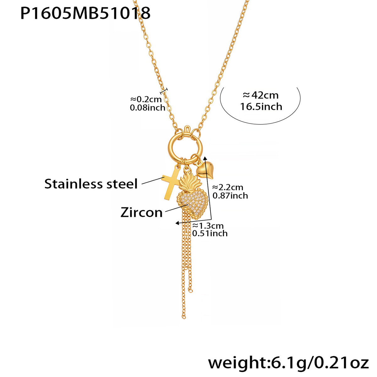 18K Gold-Plated Heart Charm Lariat Necklace