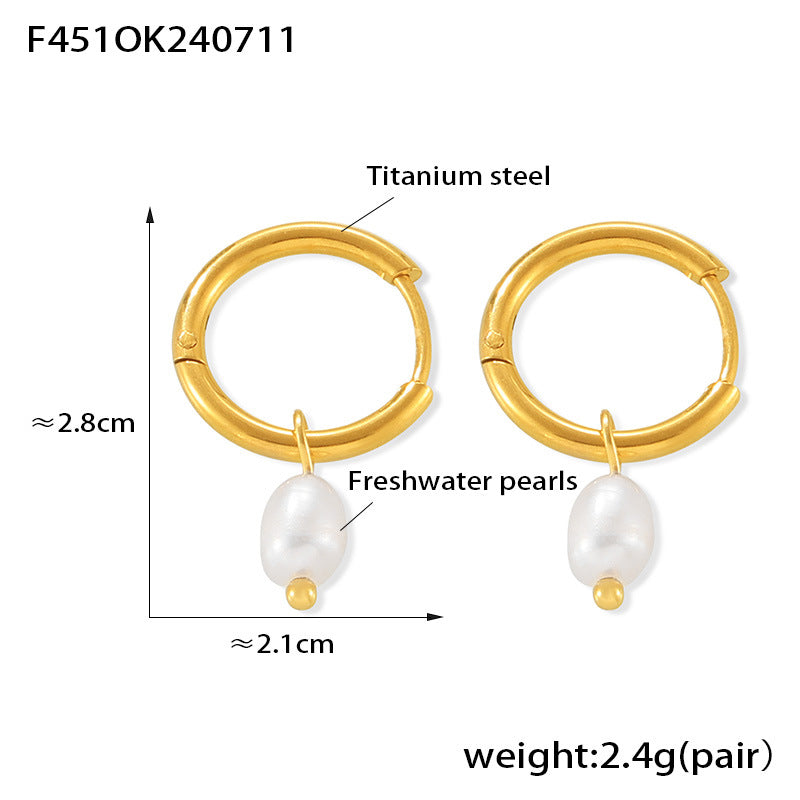Freshwater Pearl Drop Hoop Earrings