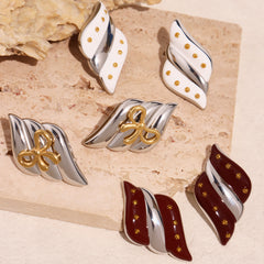Enamel Geometric or Bow Stud Earrings