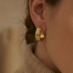 18K Gold-Plated Folded Texture Hoop Earrings
