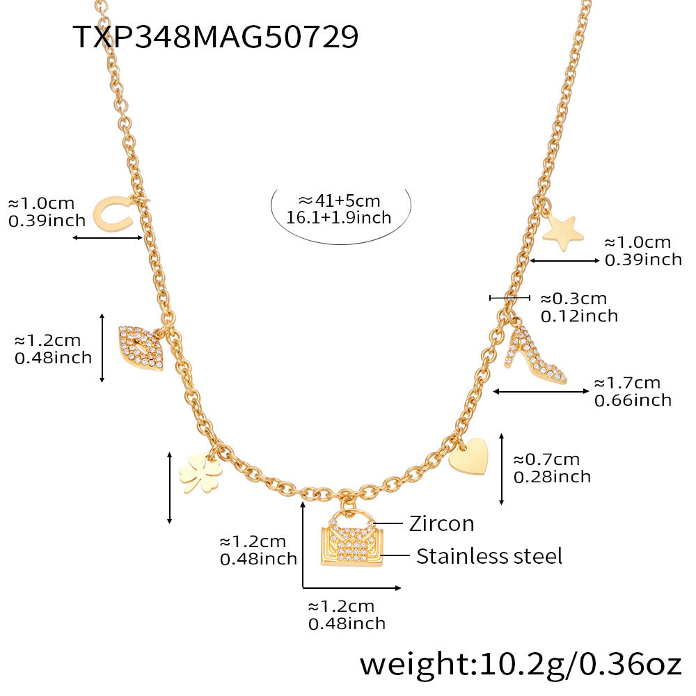 Lock & Flower Charm Necklace & Bracelet