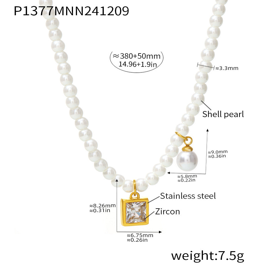 Pearl-Look Bead Geometric Pendant Necklace