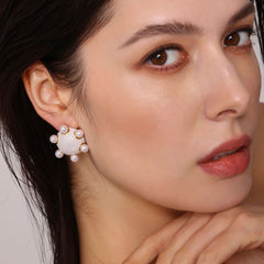 18K Gold-Plated Flower Pearl-Look Earrings