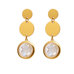 Gold-Tone Round Glass Triple Drop Earrings