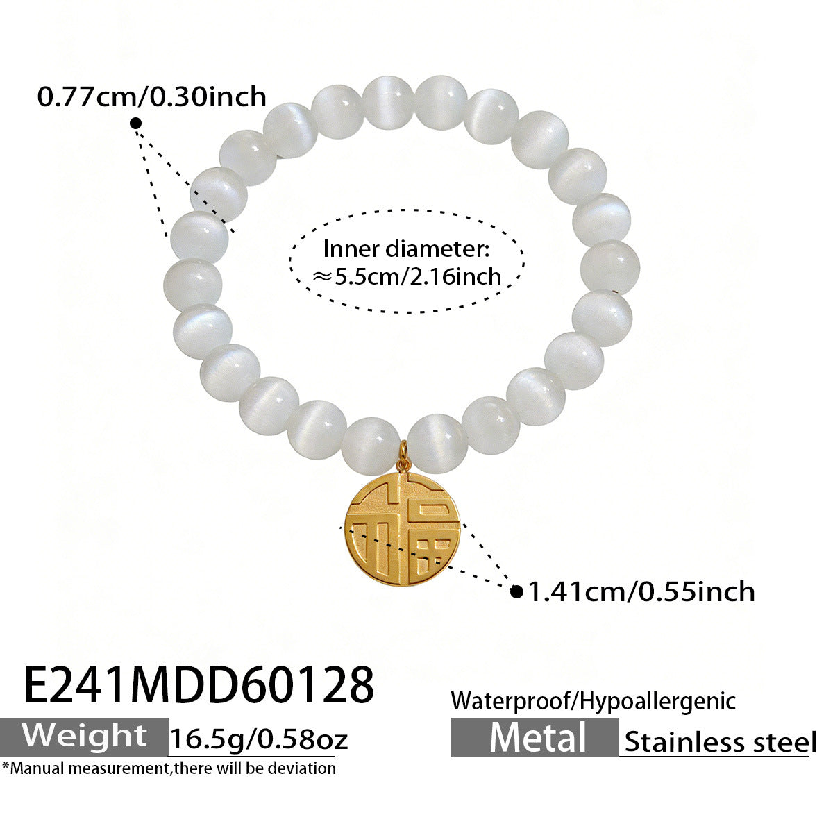 Cat-Eye-Look Beaded Coin Charm Bracelet