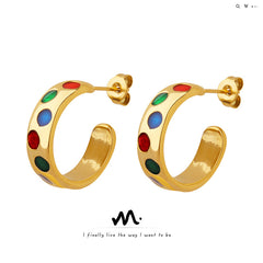 18K Gold-Plated Multicolor Enamel C-Hoop Earrings