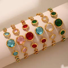 Gold-Tone Colored Glass Link Bracelet