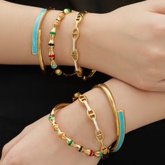 18K Gold-Plated & Silver-Tone Enamel Bangles