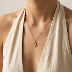 18K Gold-Plated Engraved Tag Pendant Necklace