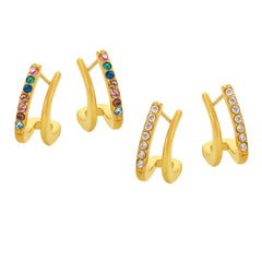 Double-Row Stone Accent Open Hoop Earrings