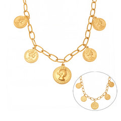 Portrait Coin Charm Chain Necklace