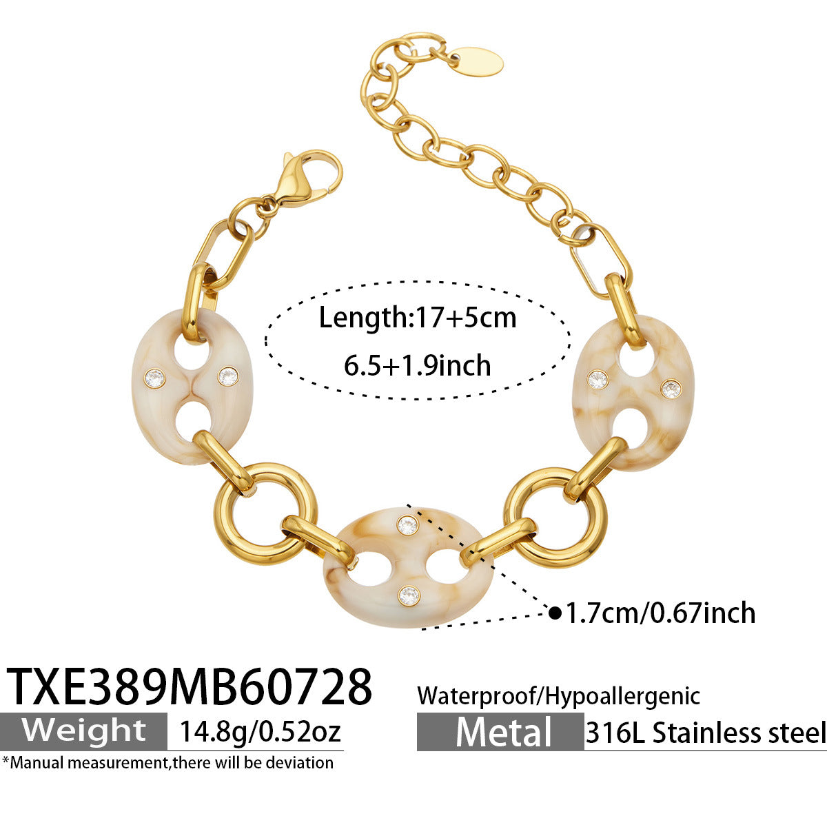 18K Gold-Plated Resin Oval-Link Jewelry
