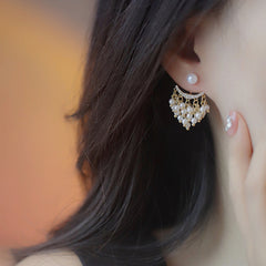 Camille Vintage-Inspired Pearl Pavé Tassel Drop Earrings