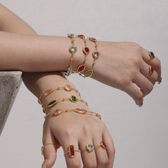 Gold-Tone Faceted Glass Link Bracelet