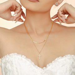 Cubic Zirconia Cross Pendant and Layering Chain