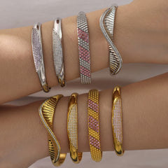 18K Gold-Plated Cubic Zirconia Wave Clasp Bracelet
