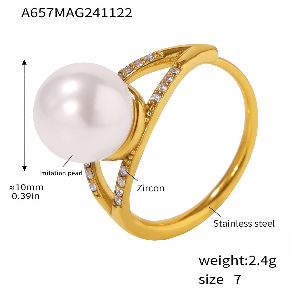 Pearl-Look & Cubic Zirconia Open Ring