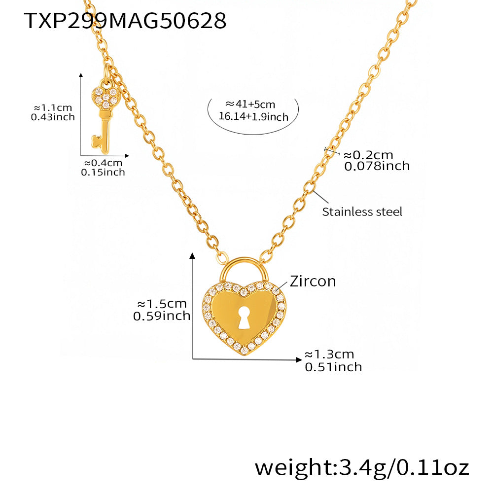 Cubic Zirconia Heart Lock Necklace or Ring