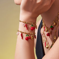 18K Gold-Plated Cherry Charm Necklace or Bracelet