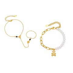 Bear & Heart Pearl-Accent Bracelets