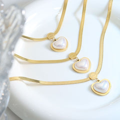 Pearl-Look Heart Pendant Necklace
