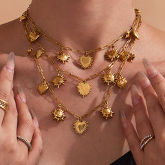 18K Gold-Plated Sun & Heart Charm Necklace