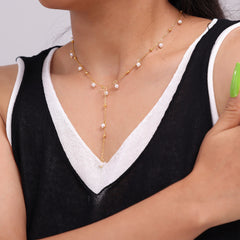 18K Gold-Plated Pearl-Look Y Necklace