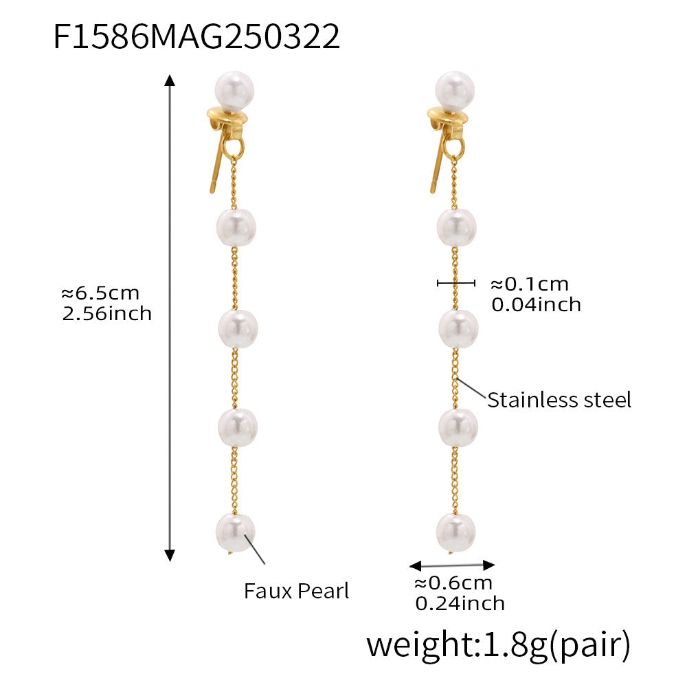 Gold-Tone Long Pearl-Look Chain Earrings