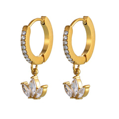 18K Gold-Plated Clover Cubic Zirconia Drop Hoops