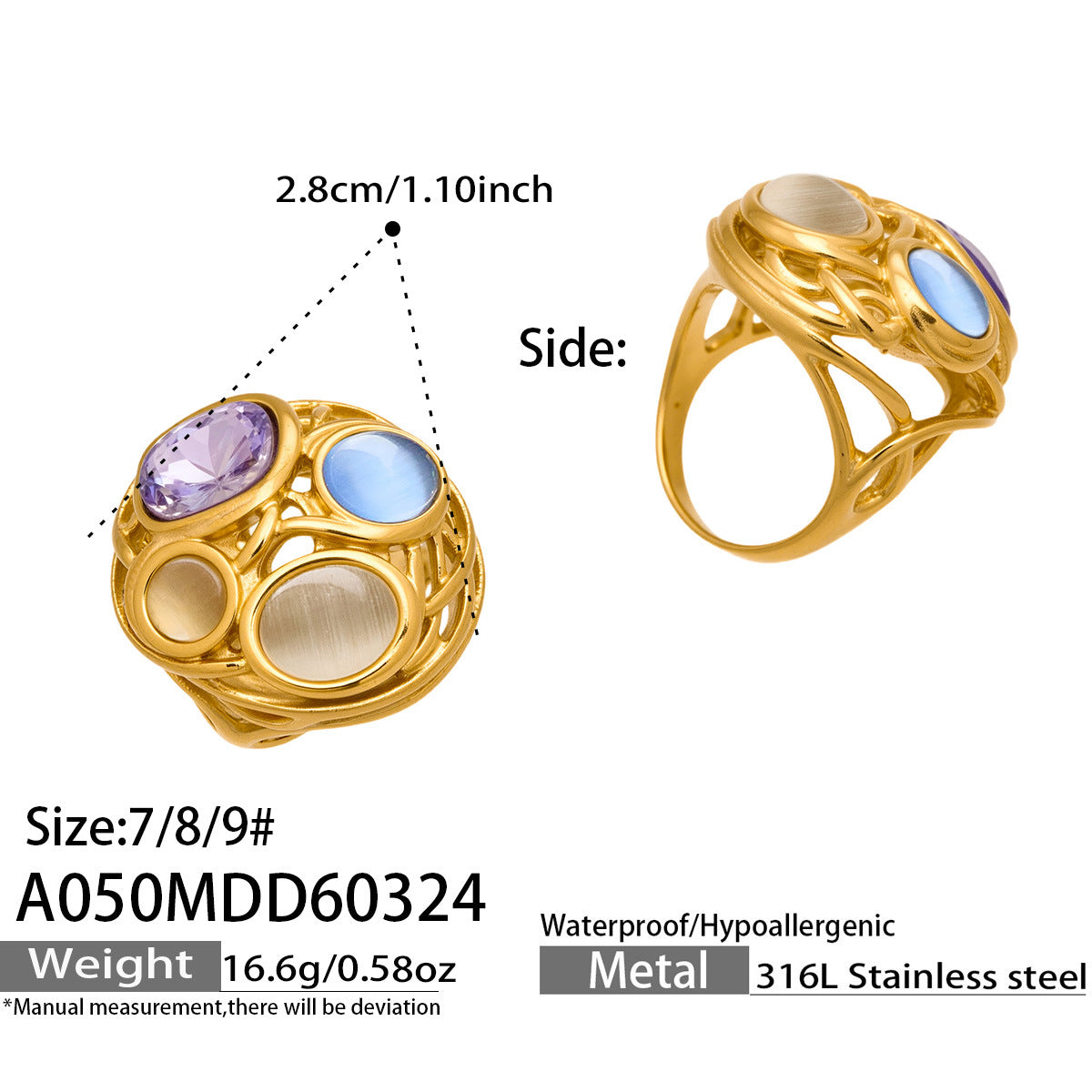 Colored Stone Openwork Statement Ring