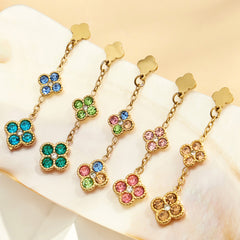 18K Gold-Plated Color Cubic Zirconia Flower Earrings