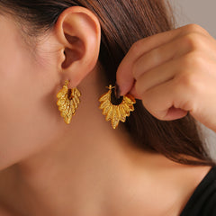 18K Gold-Plated Layered Leaf Hoop Earrings