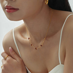Gold-Tone Enamel Heart Station Necklace