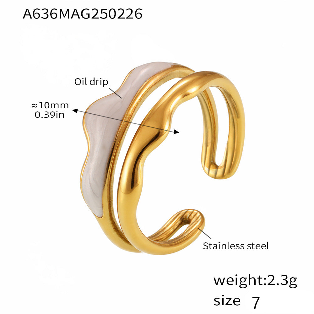 Enamel Double Wave Open Ring
