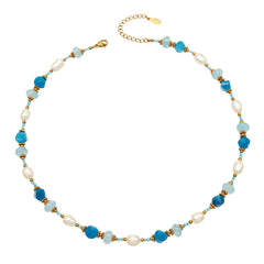 Freshwater Pearl and Aquamarine Bead Necklace